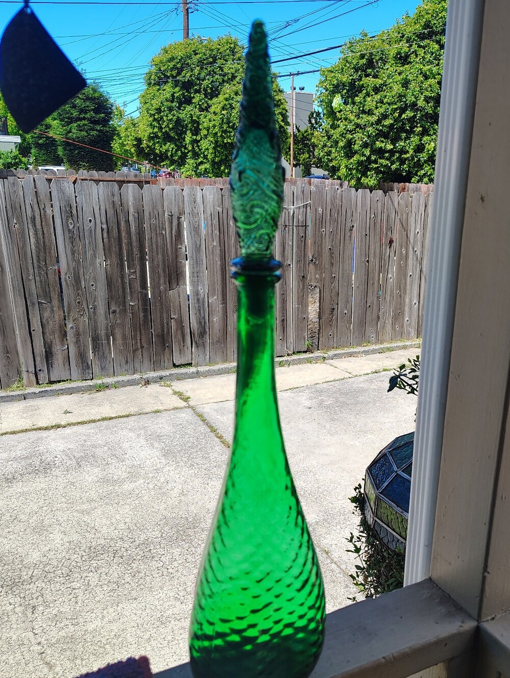 Vintage Rare 22" Tall Italian Empoli Genie Emerald Green Glass Decanter Bottle